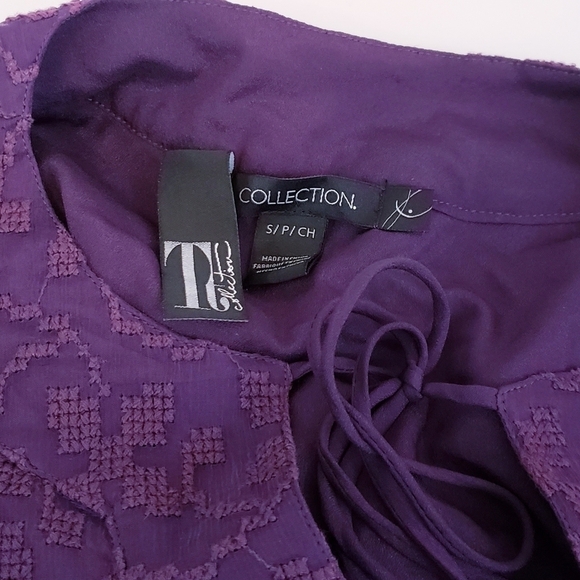 Tt Collection Silk Embroidered Long Sleeve Purple Dress Silk - Picture 10 of 11